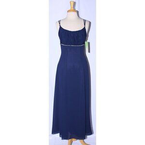 Lenovia #5830 Floor Length Chiffon Formal Bridesmaid Dress-Size M-NAVY BLUE-NWT